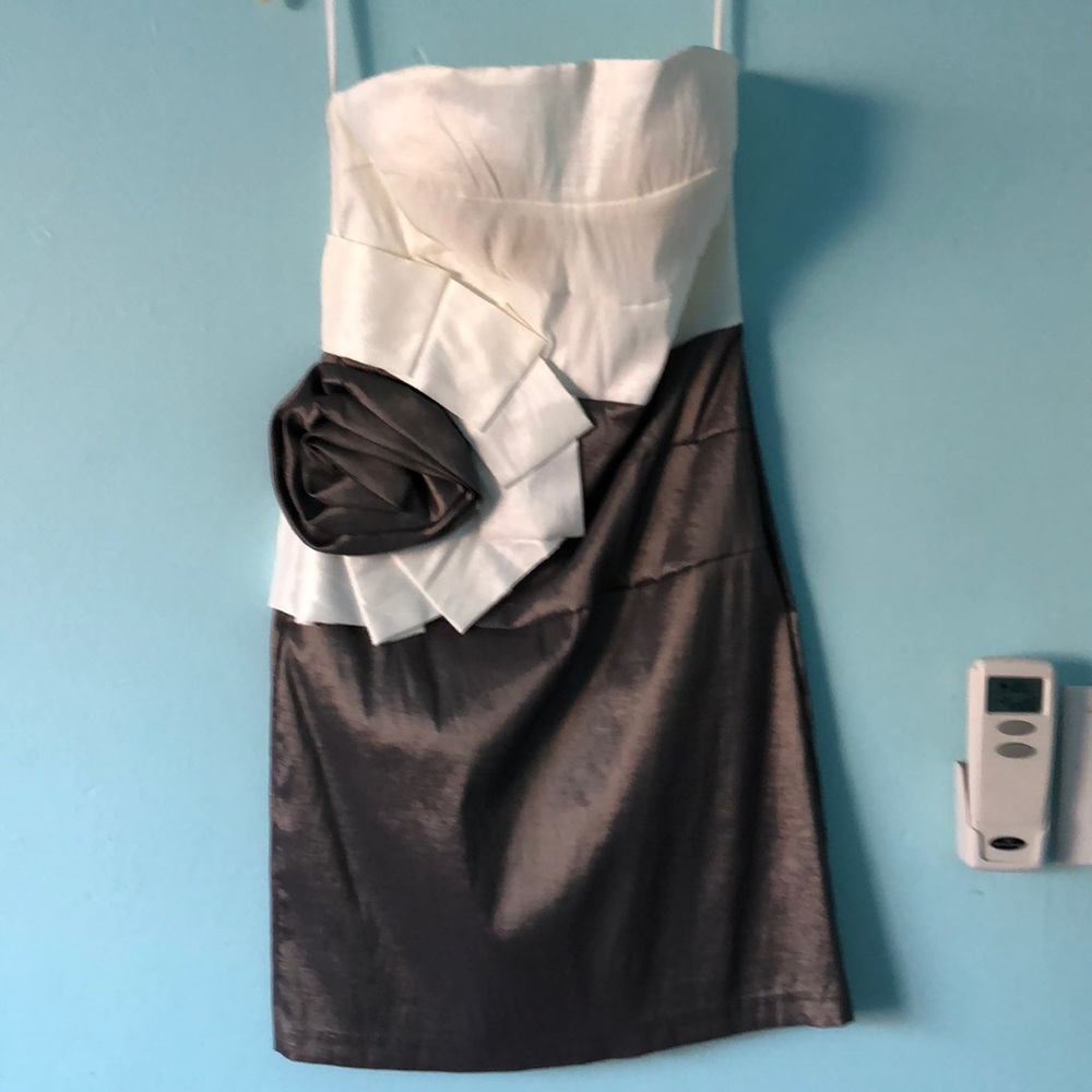 Strapless White and Grey Cocktail Dress